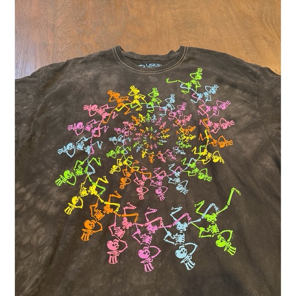 Liquid Blue Grateful Dead Gray Rainbow Spiral Dancing Skeletons Band T Shirt‎ - Picture 2 of 4